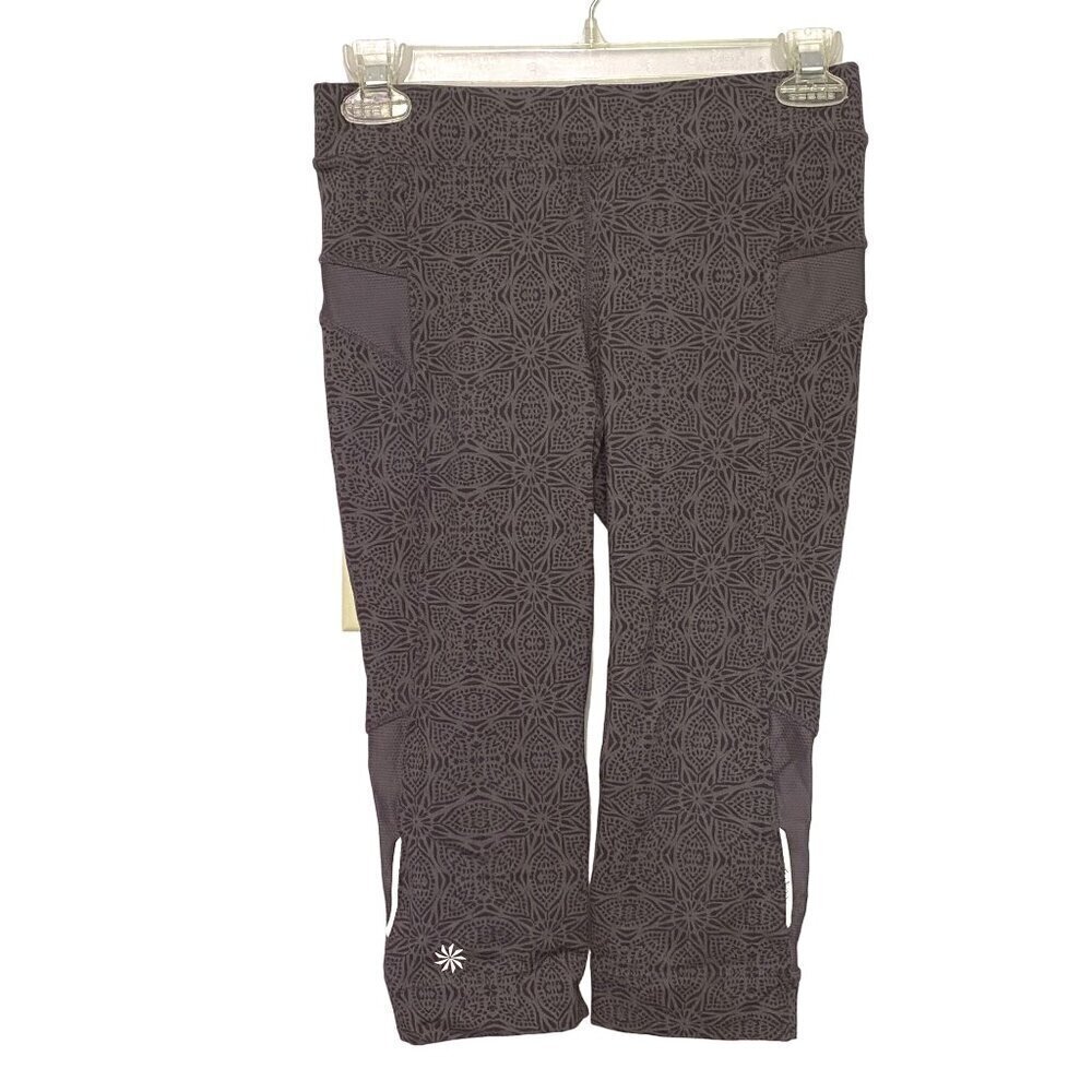 Athleta Gray Cropped Athletic Leggings Pants Back Zipper Pocket Women’s Size XS
